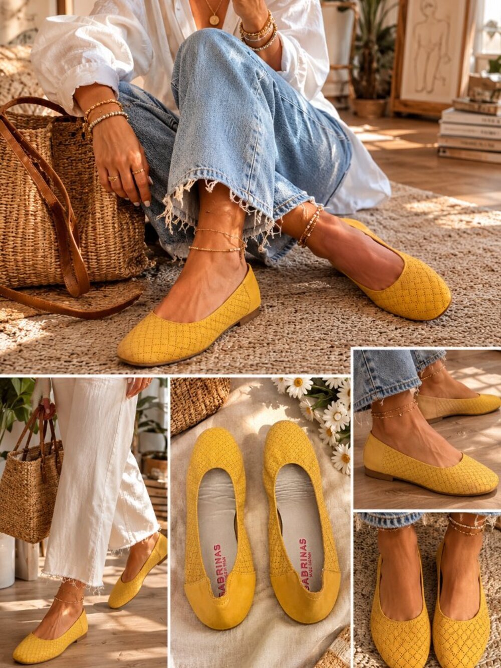 Sabrina London Yellow Nubuck Ballet Flats EU 40 / US 9 Made in Spain